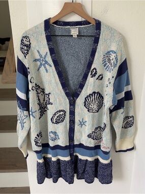 RARE Anthropologie Maeve Lost At Sea Cardigan Long Sweater - Blue - Small